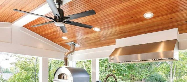 Ceiling fan in black color for outdoor kitchen